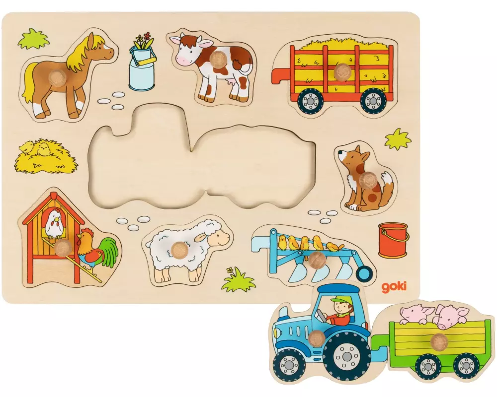 Goki Steckpuzzle Traktor mit Anhängern