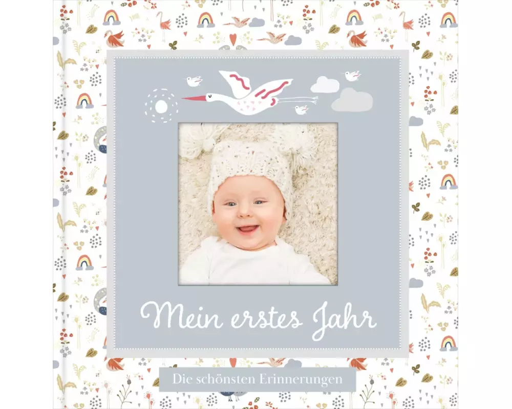 Babyalbum mit Fensterausschnitt für das 1. Lebensjahr zum Eintragen der schönsten Momente und Erinnerungen mit Platz für Fotos | genderneutral für Jun