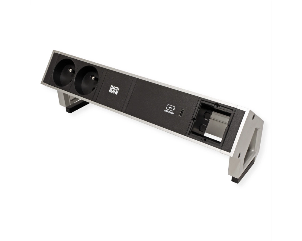 BACHMANN DESK2 2xUTE 1xUSB C 60W 1xCM 0,2m GST18 INOX
