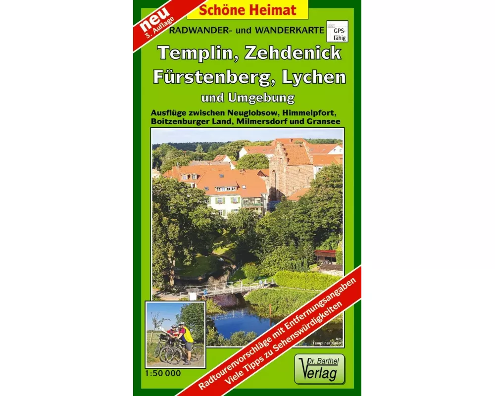 Radwander- und Wanderkarte Fürstenberg, Lychen, Templin, Zehdenick und Umgebung1 : 50 000