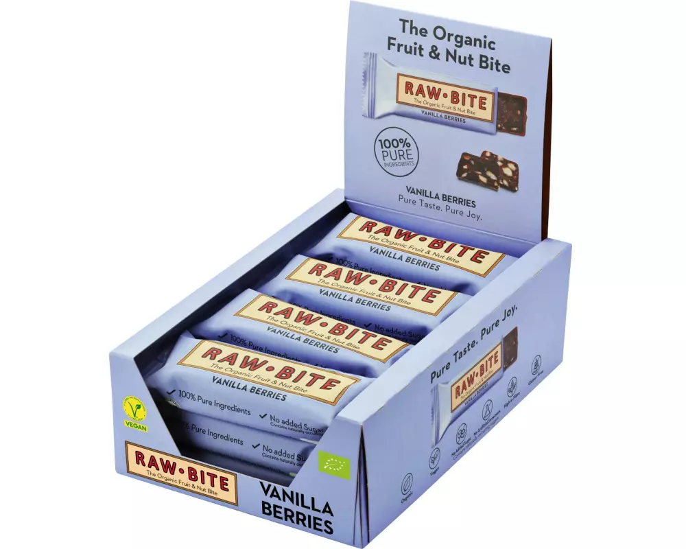 Rawbite Rohkostriegel Beeren-Vanille, 12 x 50g
