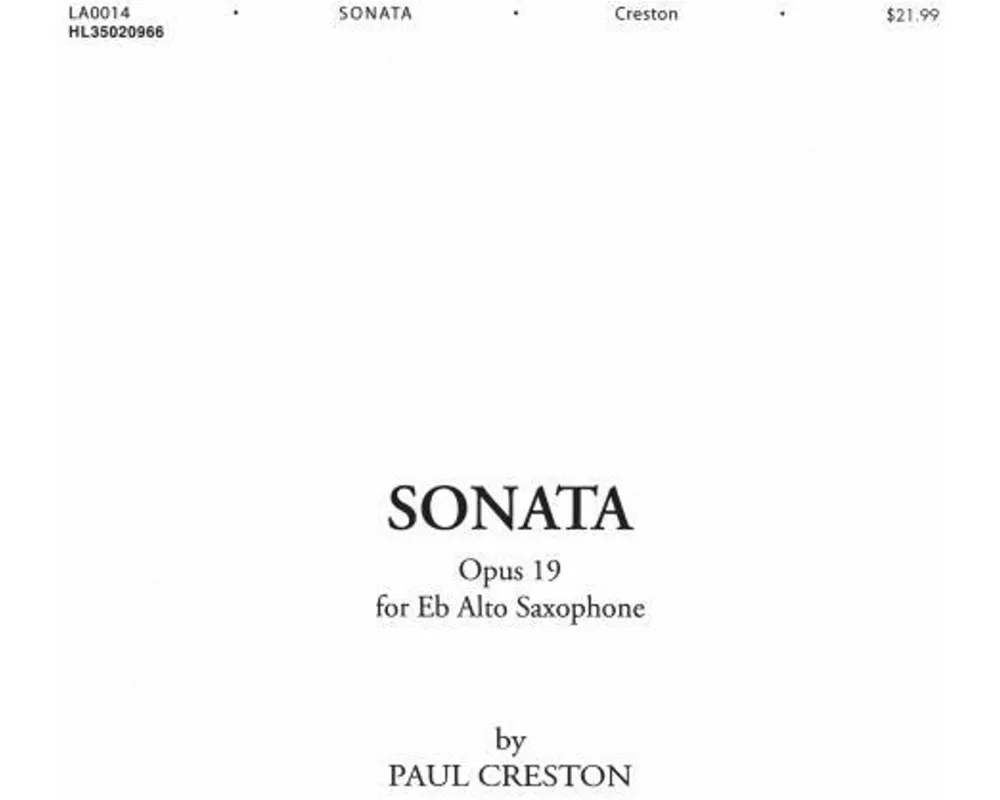 Sonata Op 19 For Eflat Alto Saxophone