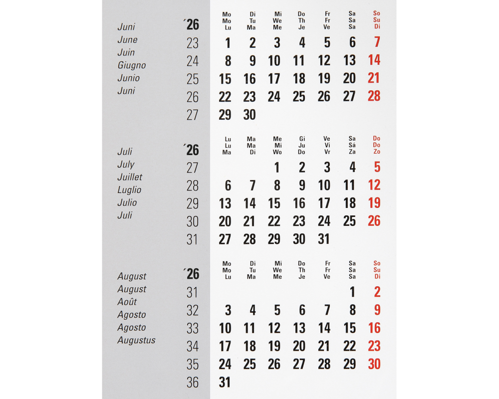BIELLA Pultkalender DesktopFrame 2026 883511000026U 3M/1S Ersatzrolle ML 18x11cm