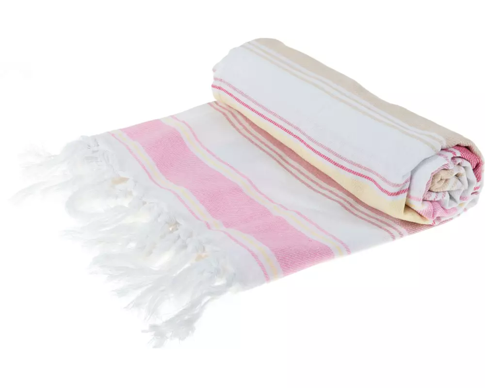 KOOR Strandtuch 90 x 180 cm, Pink/Weiss