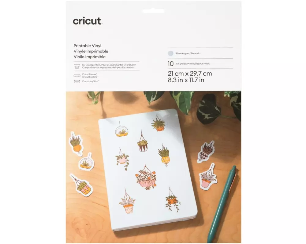 Cricut Vinylfolie Joy Xtra bedruckbar A4, 10 Stück, Silber
