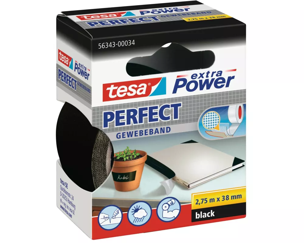 tesa Klebeband extra Power Perfect 38 mm x 2.75 m, Schwarz