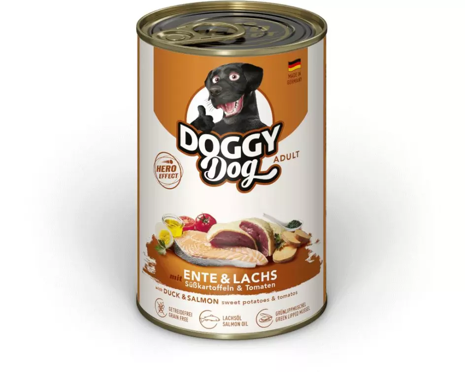 DOGGY Dog Nassfutter DoggyDog Dose Ente, Lachs Adult 400 g