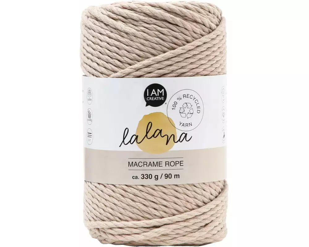 lalana Wolle Makramee Rope 3 mm, 330 g, Beige