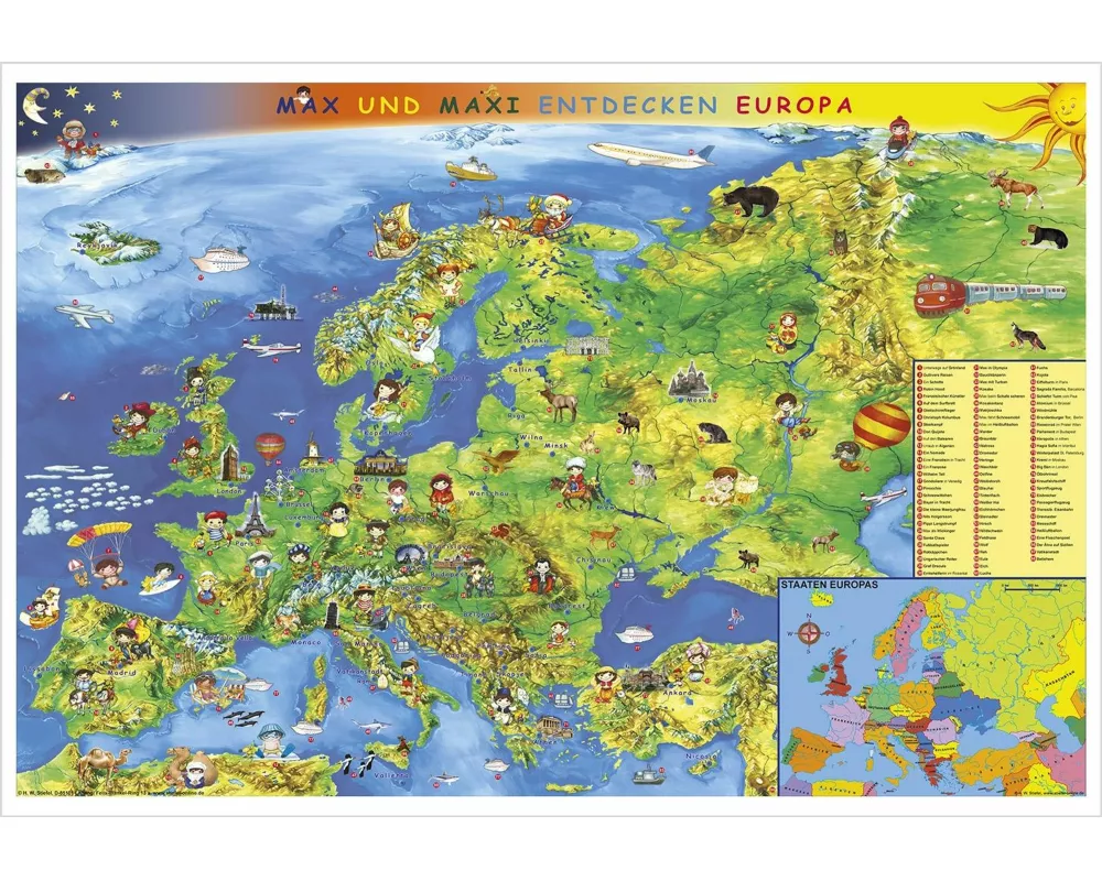 Kindereuropakarte. Wandkarte Poster