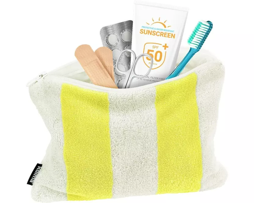 Kolma Necessaire Stripy 24 x 18.5 cm, Lemon/Weiss