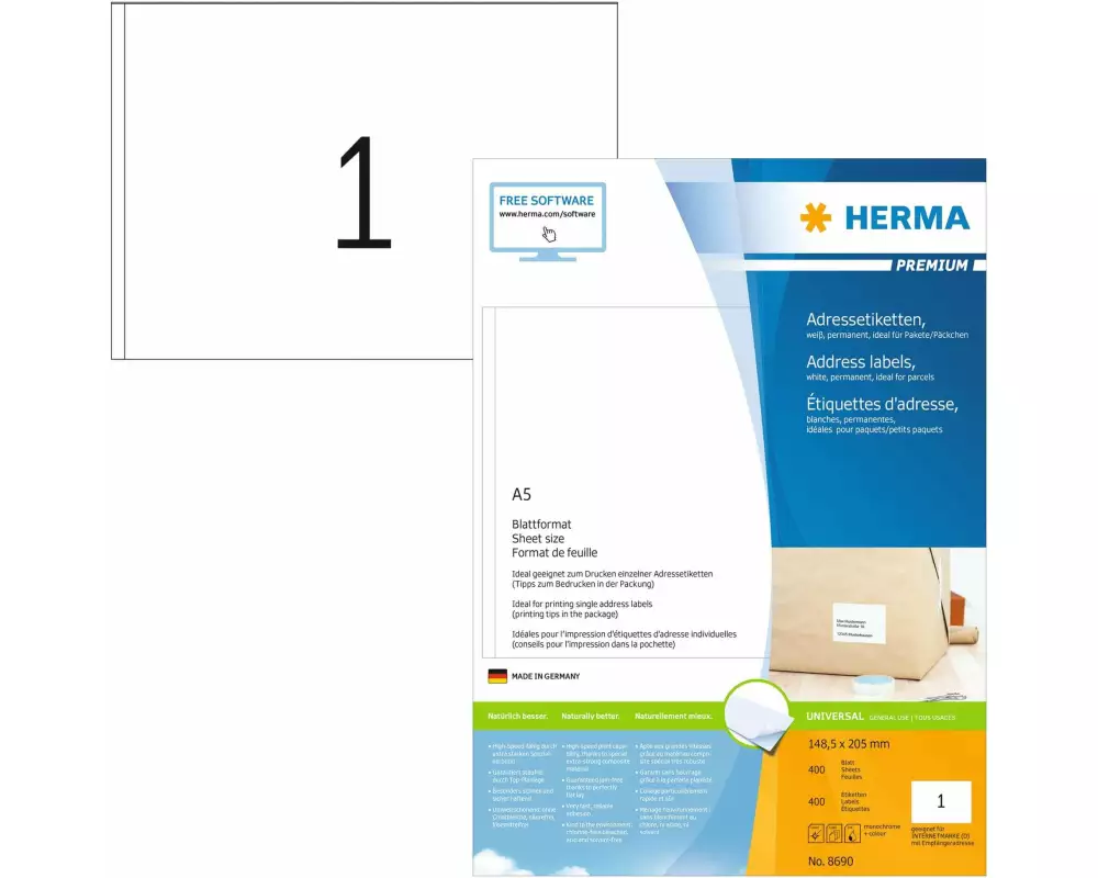 HERMA Universal-Etiketten 8690 148.5 x 205 mm, 400 Etiketten