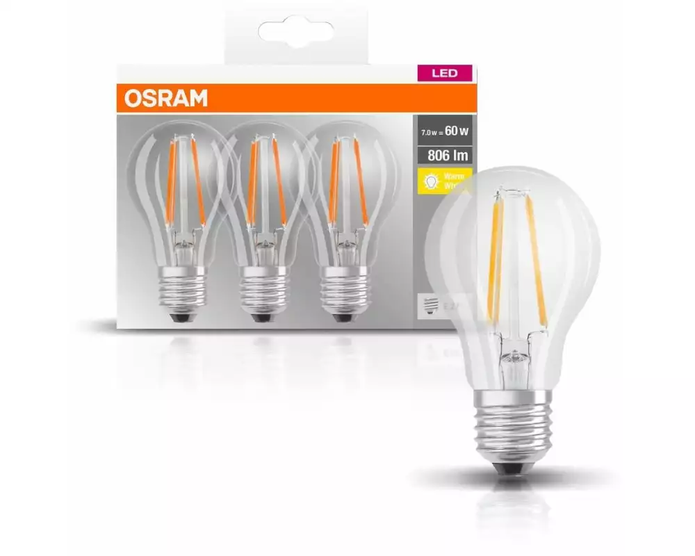 OSRAM Lampe Base Filament 7W, E27 Warmweiss (WW)