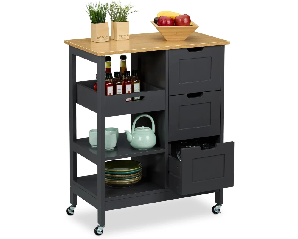 relaxdays Küchenwagen 85 x 68.5 x 38.5 cm, Grau