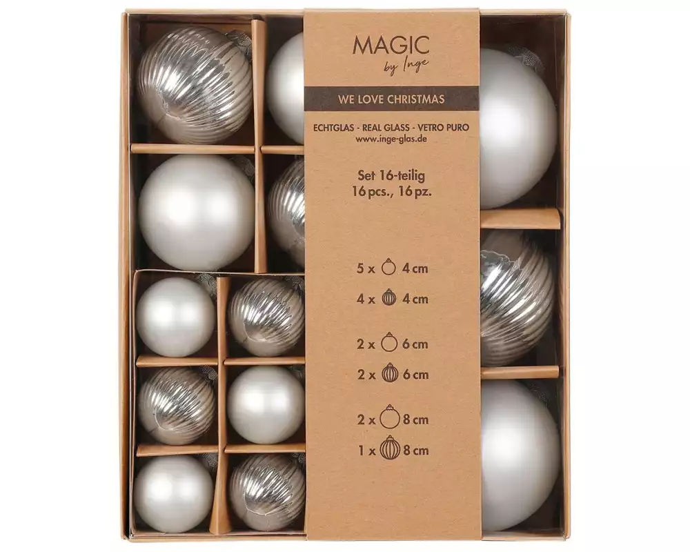 INGES CHRISTMAS DECOR Weihnachtskugel Frosty Silver 1 Stück, Silber