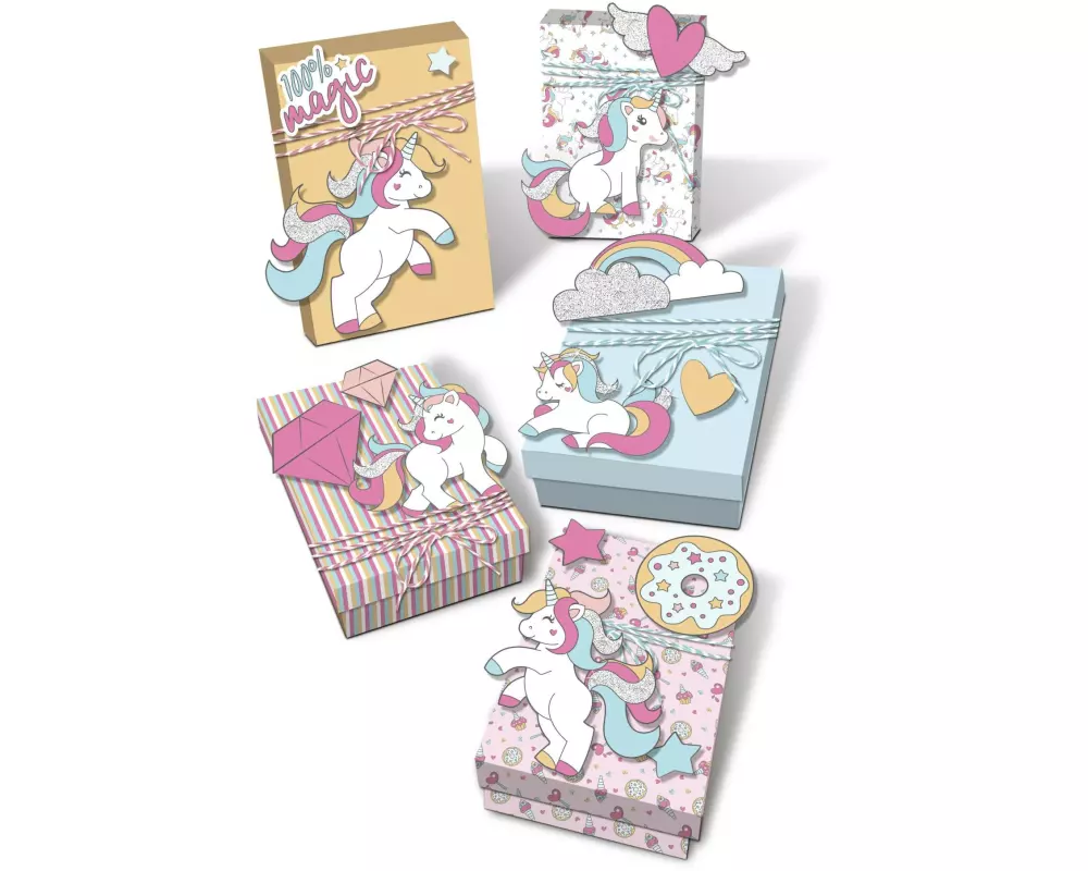 URSUS Geschenkbox Set 5 Boxen Einhorn, in 2 Grössen