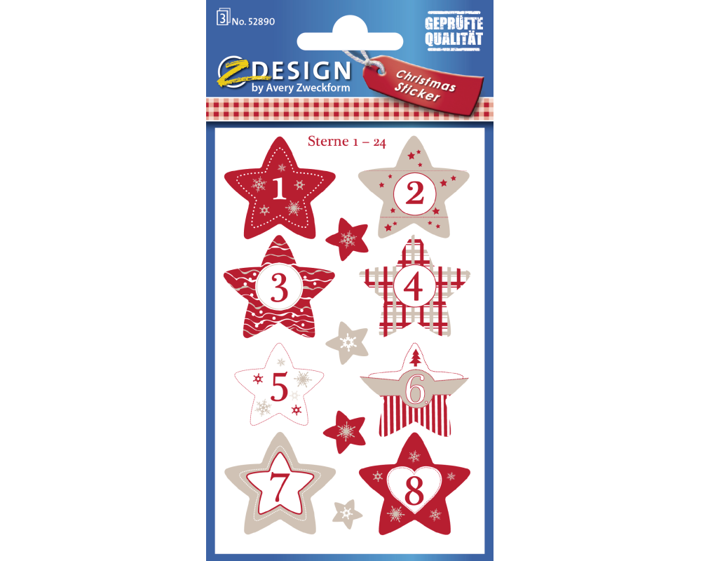 Z-DESIGN Sticker Weihnachten 52890Z Sterne 1-24 3 Stück