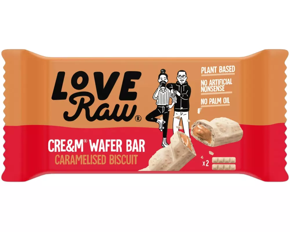 LOVE RAW Schokoladenriegel Caramelised Biscuit Cre&m Wafer Bars 45 g