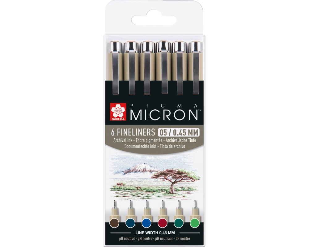 SAKURA Pigma Micron 05 Set 0.45mm POXSDK056B Erdfarbtöne 6 Stück