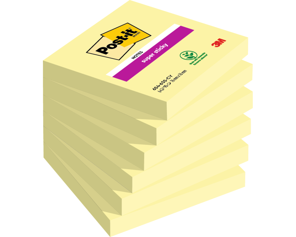 POST-IT SuperSticky Notes 76x76mm 654-6SS-CY gelb 6x90 Blatt