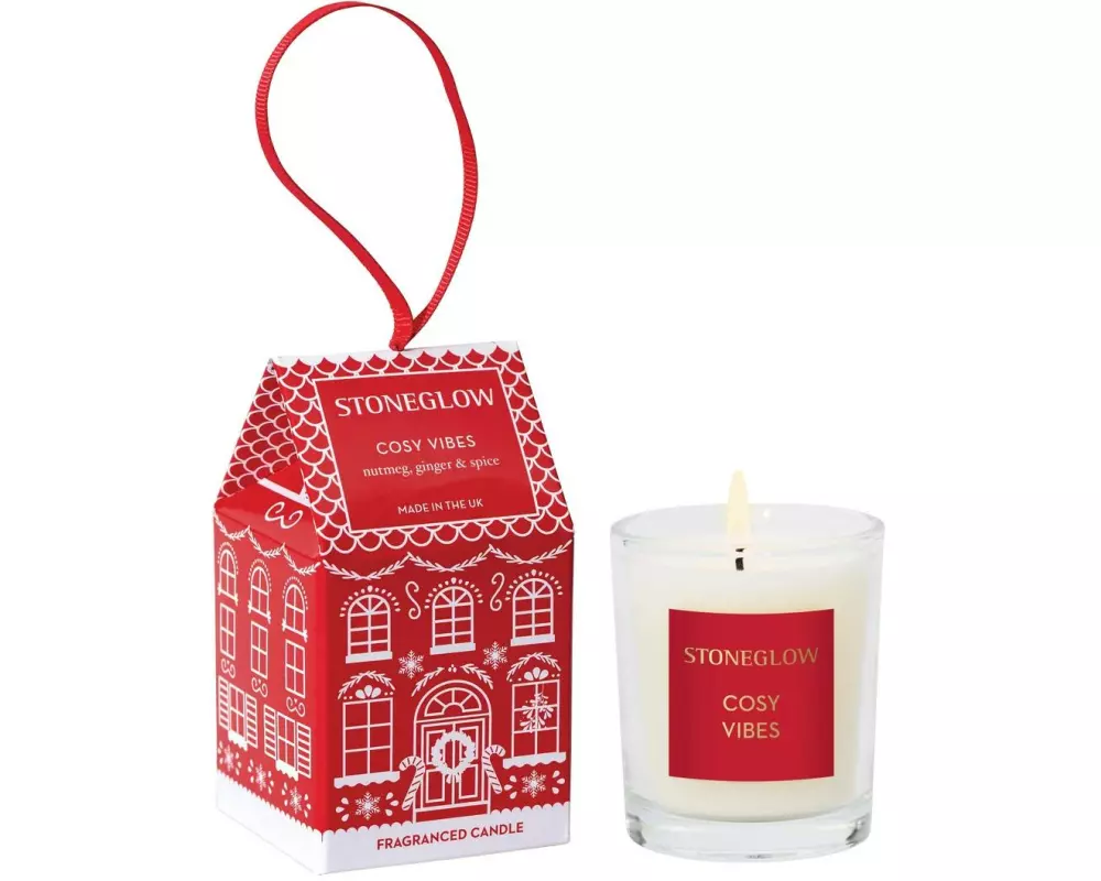 Stoneglow Weihnachtskerze Cosy Vibes Rot/Weiss