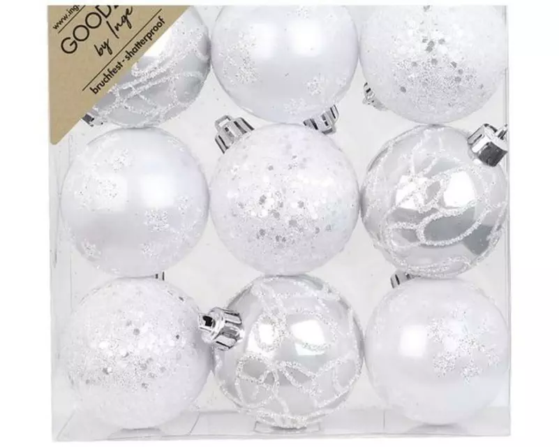 INGES CHRISTMAS DECOR Weihnachtskugel Weiss-Mix Ø 6 cm, 9 Stück