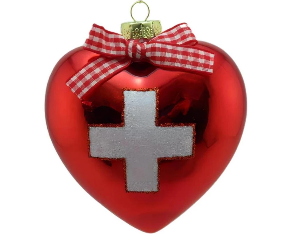 creanorm Weihnachtskugel Herz-Ornament Rot/Weiss