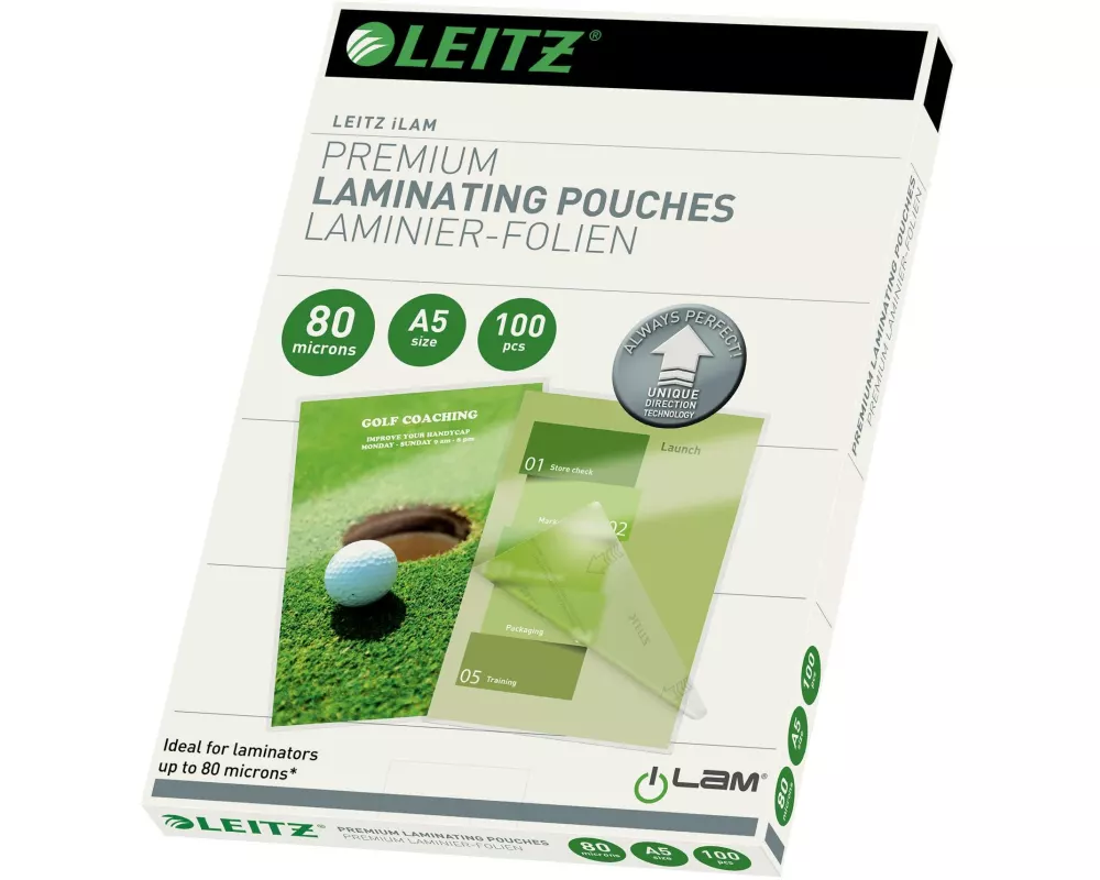 Leitz Laminierfolie Premium A5, 80 µm, 100 Stück, Glänzend