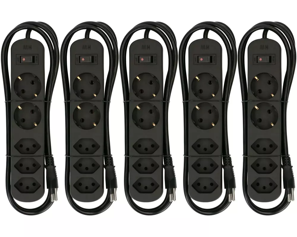 Max Hauri Steckdosenleiste Basic-Line 3x T13, 2x Schuko, SW, 5er Set