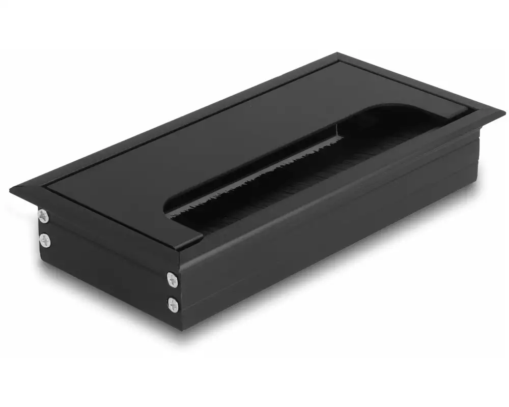 Delock Einbaurahmen für Tisch mit Bürste 160x80x28mm, Schwarz