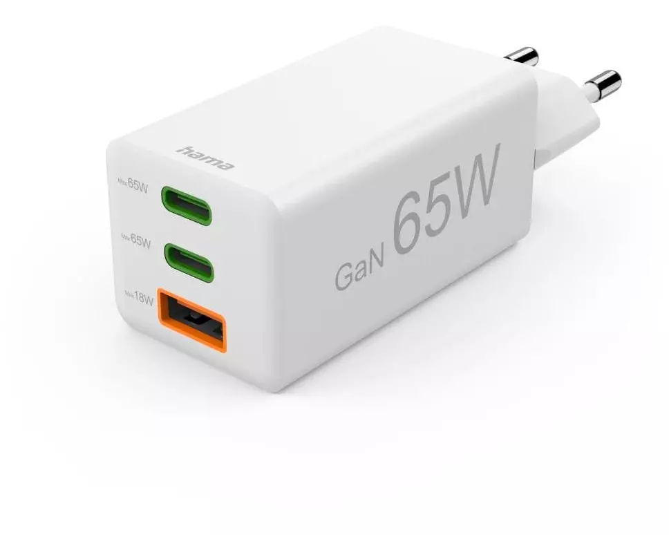 Hama USB-Wandladegerät Gan charger 2x USB-A USB-C 65 W Weiss