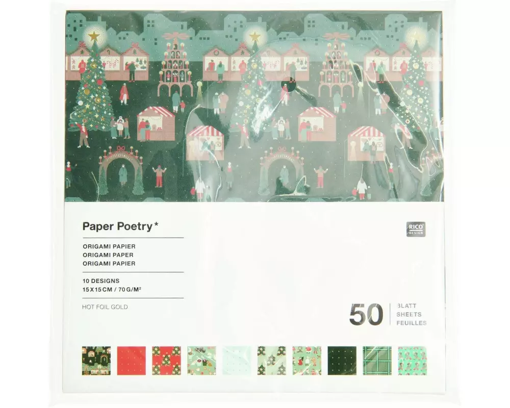 Rico Design Origami Weihnachtsmarkt 15 x 15 cm, 50 Blatt