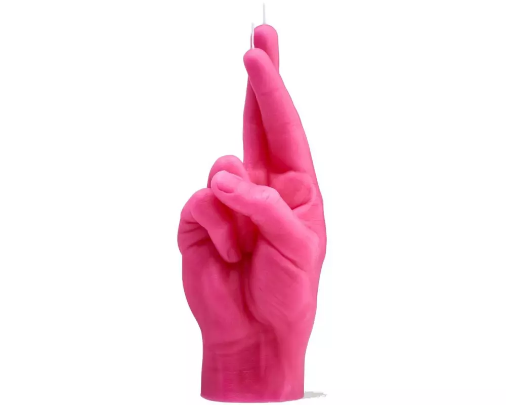 Mandatus Kerze Candle Hand Crossed Fingers, Pink