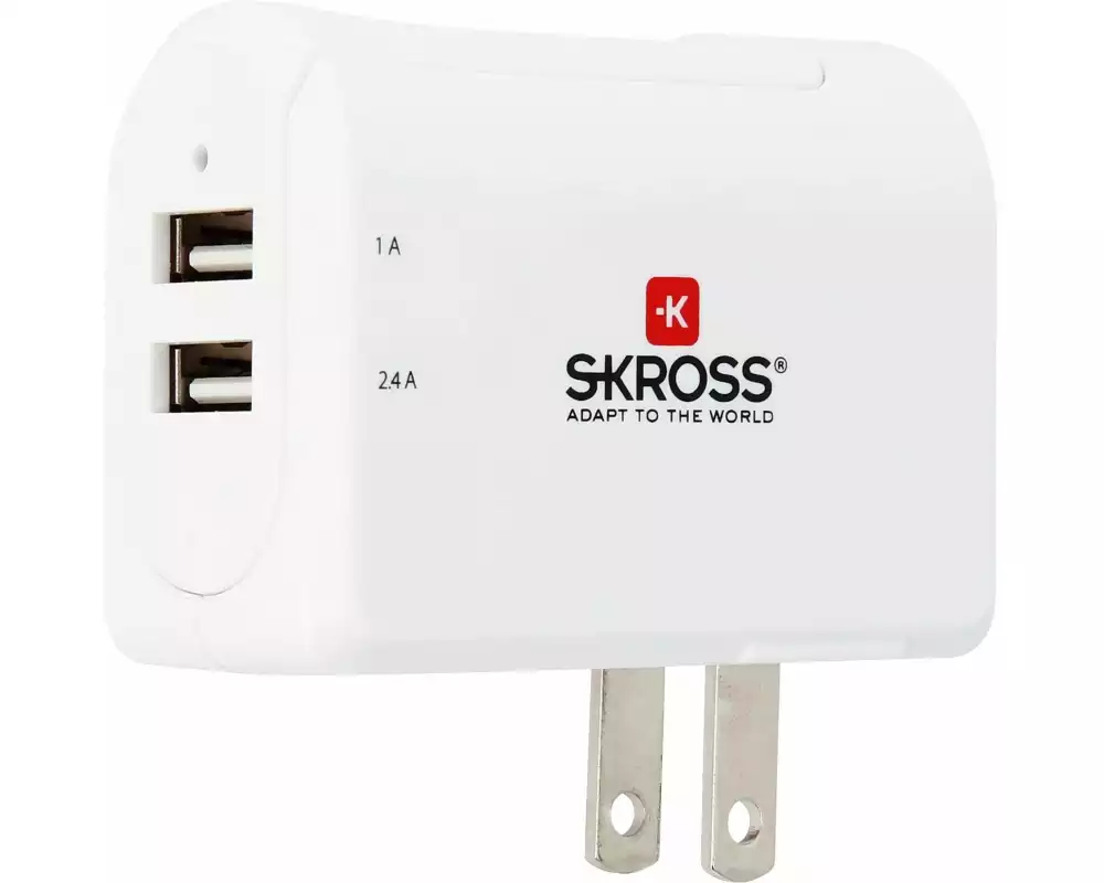SKROSS USB-Wandladegerät US, 2 x USB-A, 17 W, Weiss
