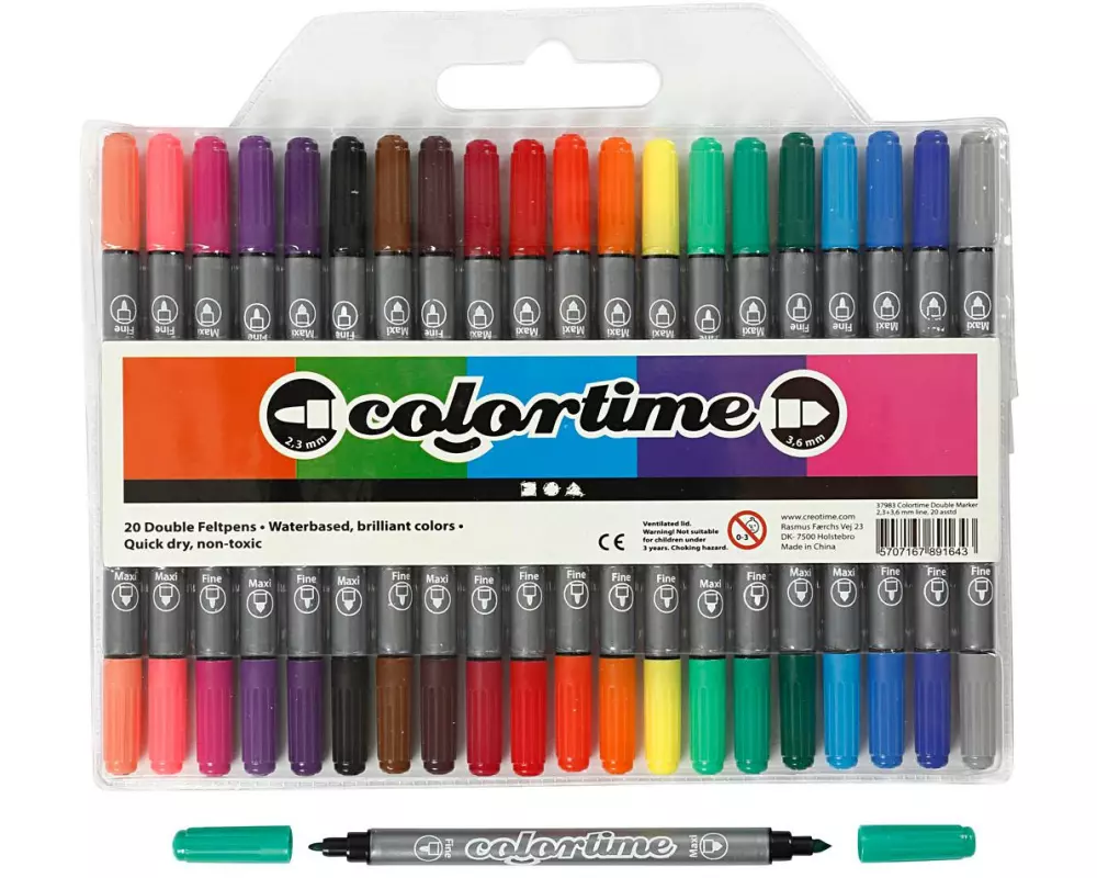 Creativ Company Filzstift Colortime, Strichstärke 2.3 / 3.6 mm, 20 Stück