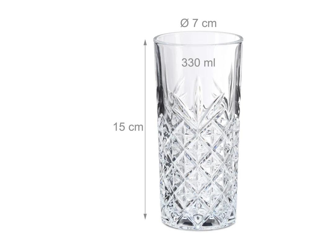 relaxdays Trinkglas Highball 300 ml, Transparent, 6 Stück