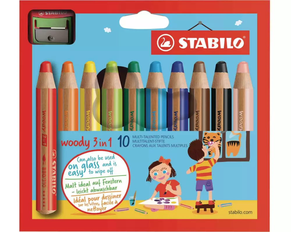 STABILO Farbstifte Woody 3in1 10 Stück, ink. Spitzer