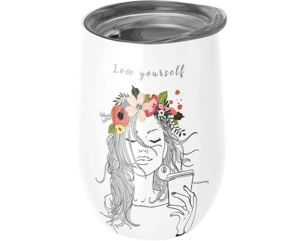 BioLoco Thermobecher Office-Love yourself 420 ml, Weiss-Schwarz