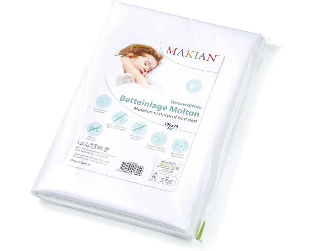 MAKIAN Matratzenschutz Molton, 1-er Pack 70 x 100 cm, Weiss