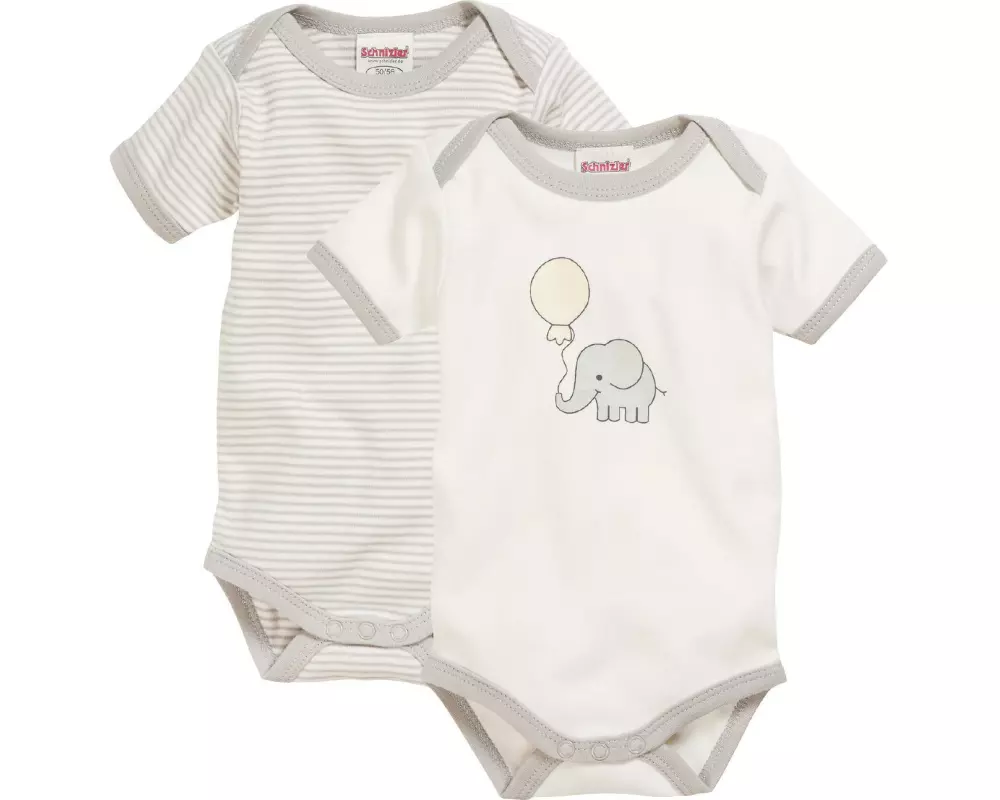 Schnizler Kurzarm-Body Elefant 2er Set Natur Gr. 74/80