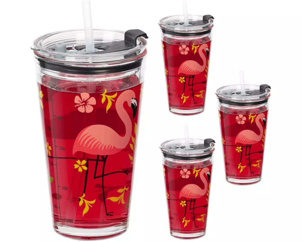 relaxdays Trinkglas Flamingo 4 Stück, 450 ml