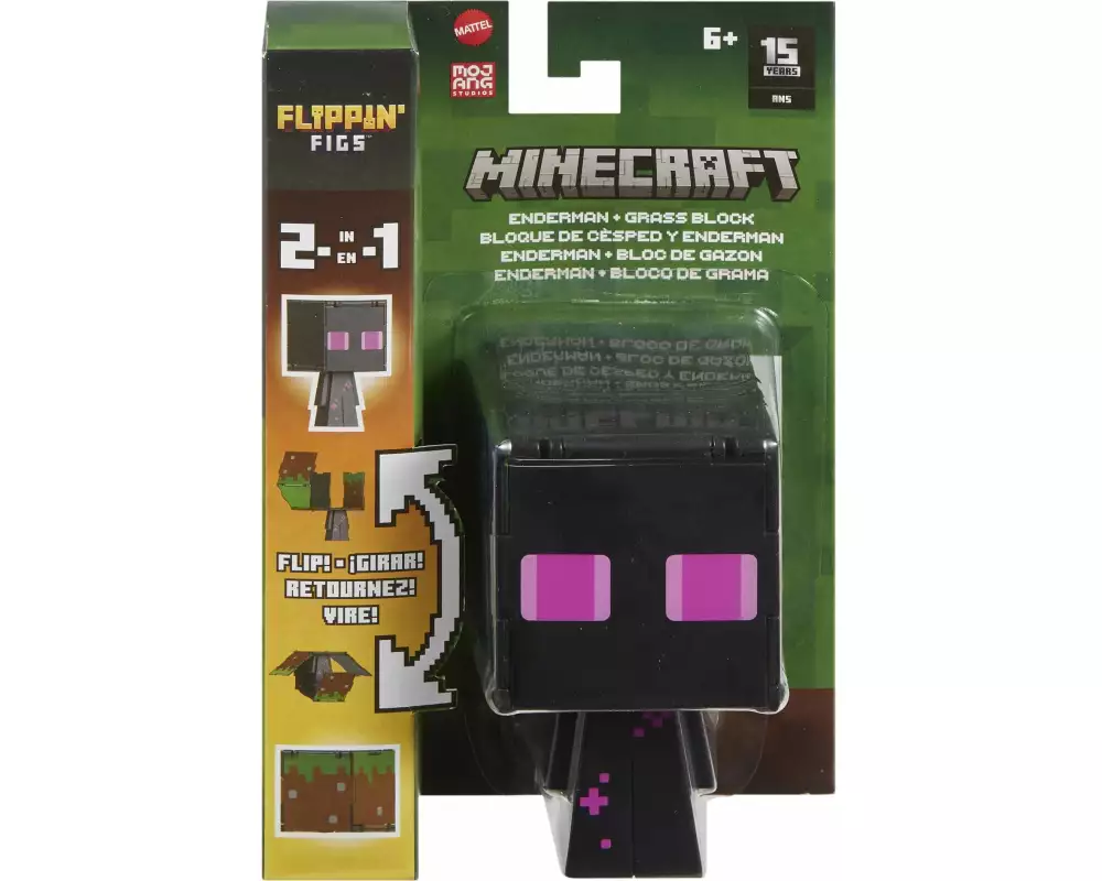 Mattel Sammelfigur Minecraft Flippin Fig. Enderman + Grass 9.5 cm