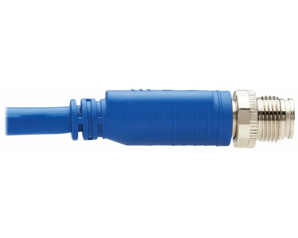 EATON TRIPPLITE M12, X-Code, Cat6a, 10G, F/UTP, CMR-LP, Shielded Ethernet Cable, Right-Angle, M/M, IP68, PoE, Blue, 2m 6.6 ft.