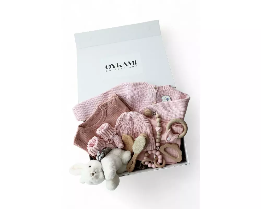 Oykami Baby Geschenkbox Rosa Verona Hase Weiss