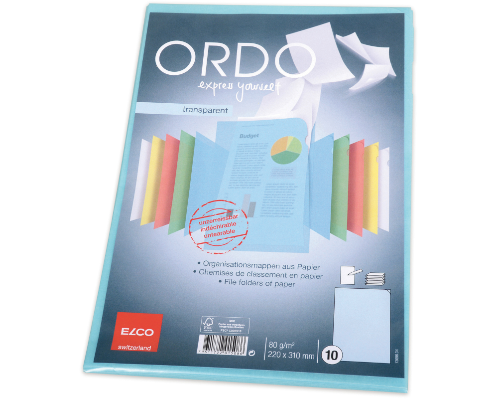 ELCO Sichtmappe Ordo A4 73696.34 transparent, blau 10 Stück