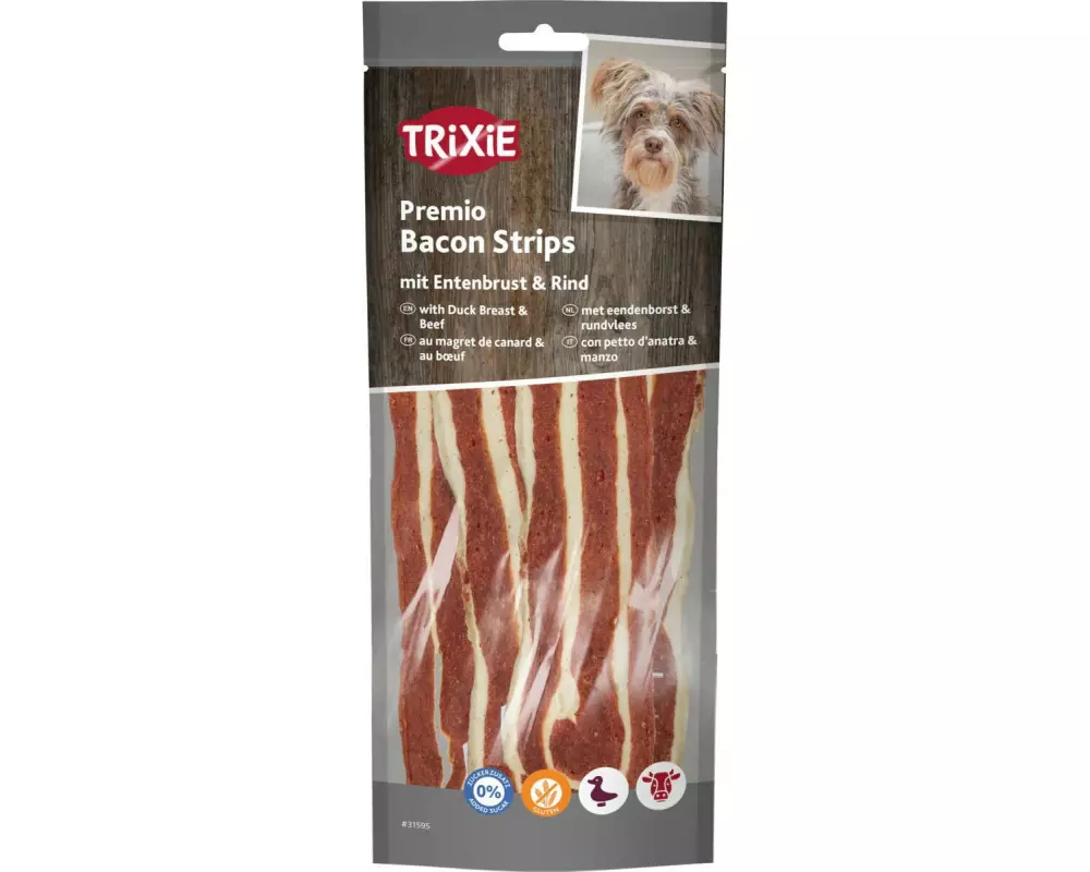Trixie Premio Bacon Strips mit Entenbrust & Rind, 19 cm, 80 g