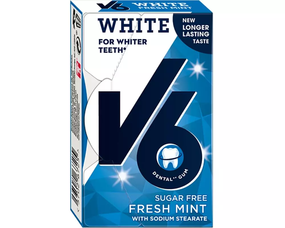 V6 Kaugummi White Fresh Mint 24 g