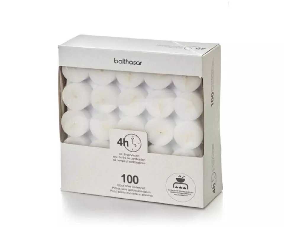 balthasar Teelichter 100 Stück, ohne Aluhülse Weiss