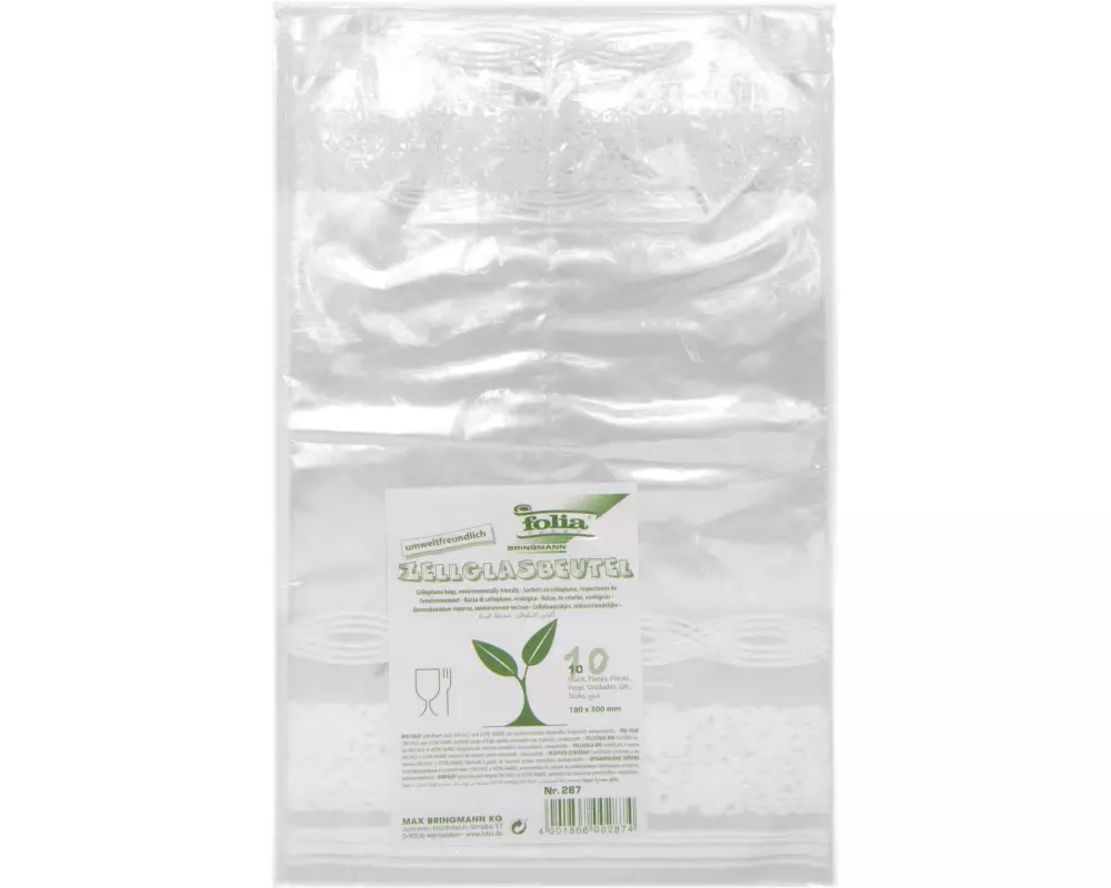 Folia Klarsichttüte Bio mit Boden 180 x 300 mm, 10 Stück