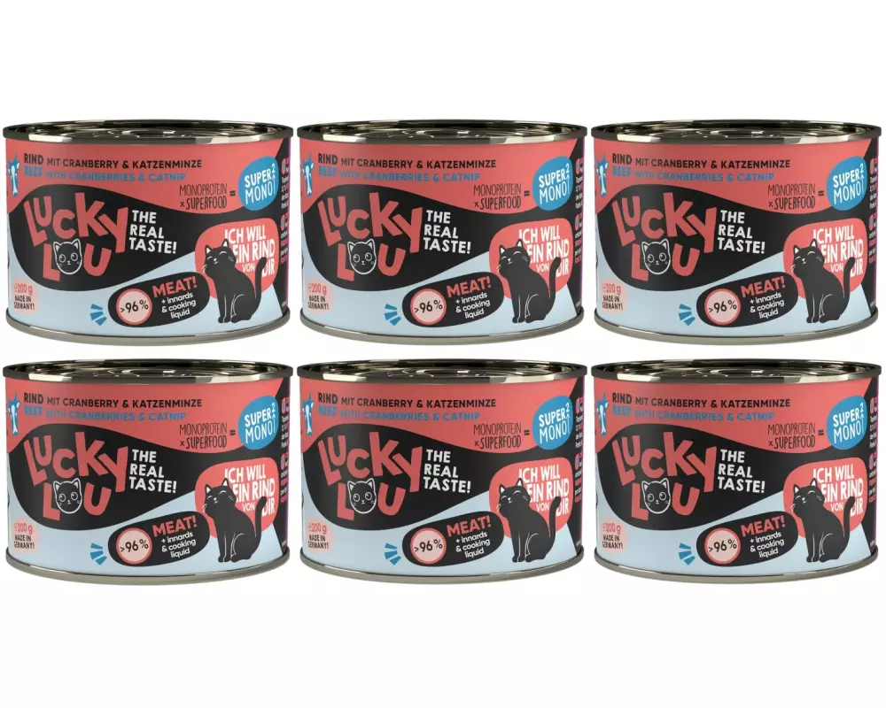 Lucky Lou Nassfutter SuperMono Rind, 6 x 200 g