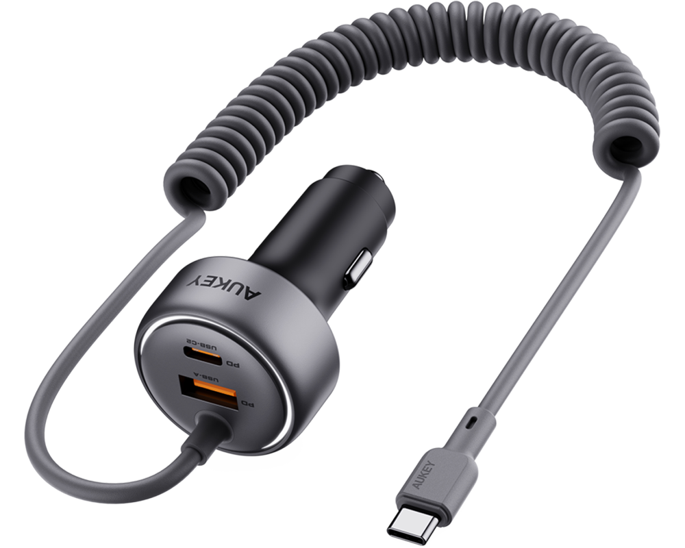 AUKEY Pathfinder Sling Car Char. CC-P2 2-Port,USB-A&C,Buit-in-Cable